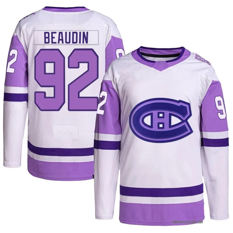 White/Purple Men's Nicolas Beaudin Montreal Canadiens Authentic Hockey Fights Cancer Primegreen Jersey